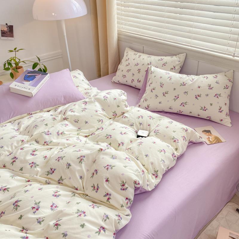 Korean Style Bedding Set Red Heart Twin Queen Size Duvet Cover Flat Sheet Pillowcase Bed Linen Kids Adult Fashion Home Textile