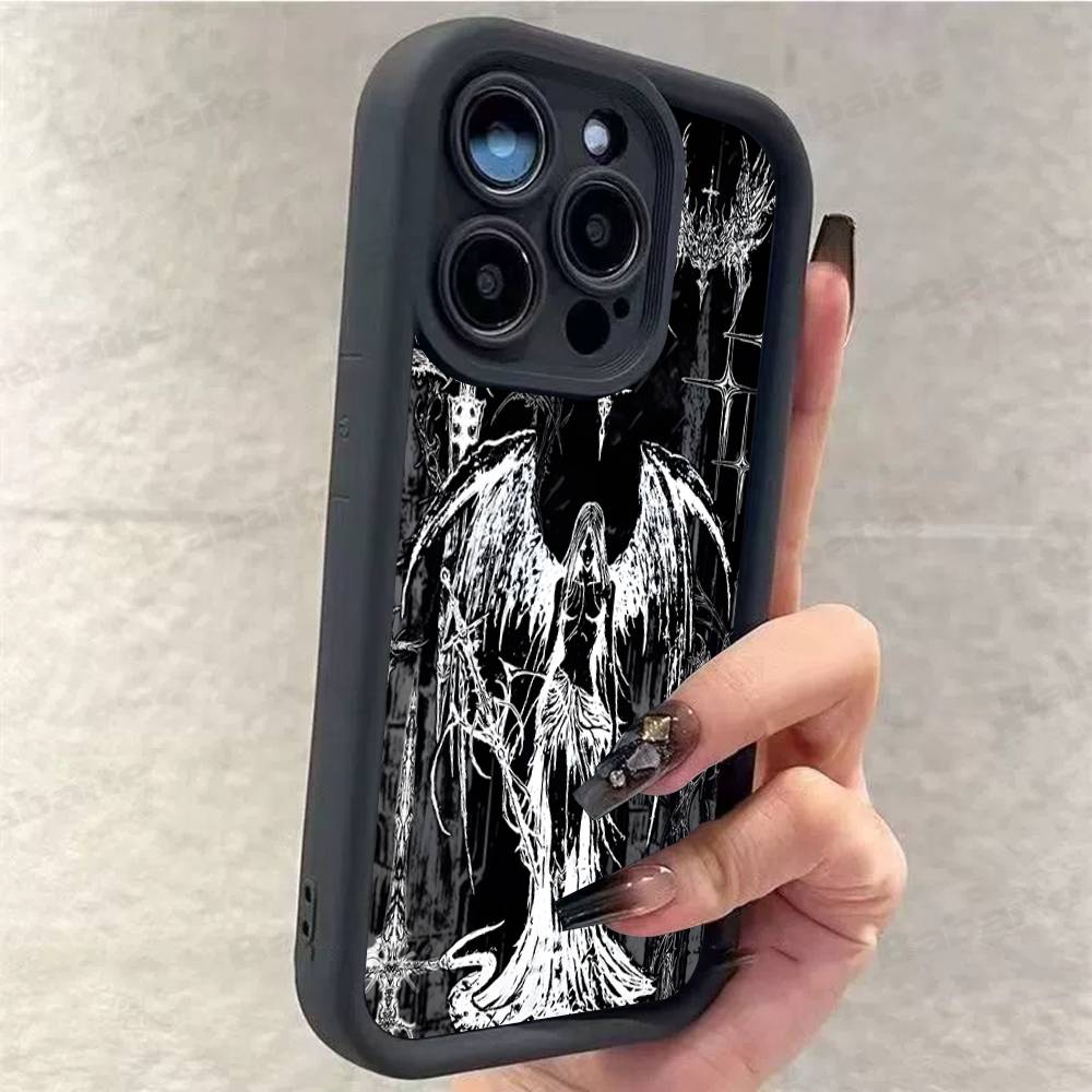 Gothic Cyber Sigil Cross Phone Case For iPhone 17 16 15 14 13 12 11 Pro Max 16E Plus INS Soft Cover