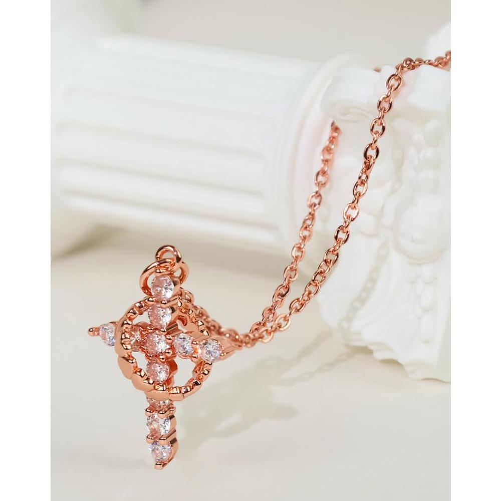 Full Rhinestone Cross Rotating Heart Pendant Necklace Versatile Women Jewelry Perfect Gift For Mother Day copper