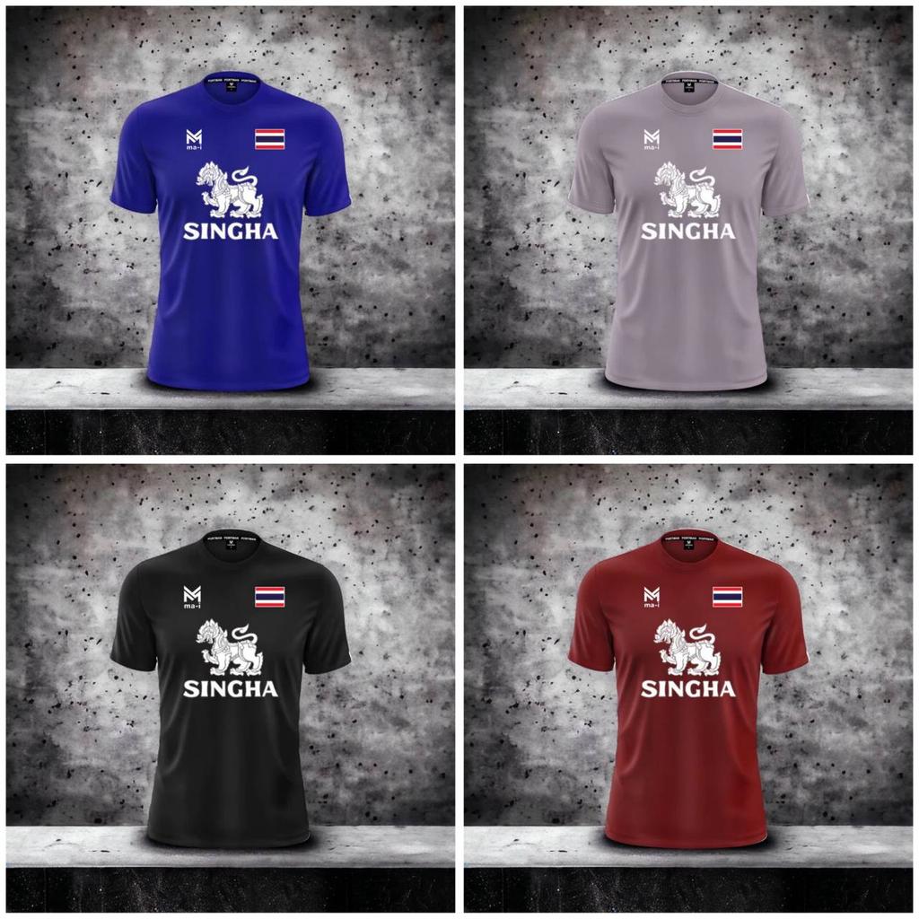 THAILAND National Football Soccer Training JERSEY Casual CHEER Print Quick Dry Shirt Round Neck Polyester Short Sleeve Uniform Lion Logo Sport Outdoor
