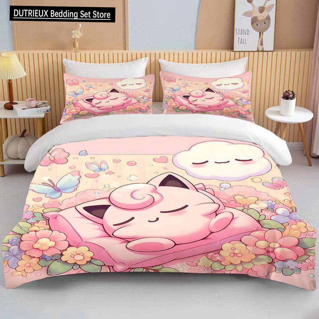 10 Sizes Pokemon Jigglypuff Print Pink Bedding Set Duvet Cover 1 Duvet Cover 2 Pillowcases Adult and Children Bedding Set Luxury