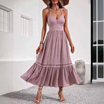 Summer Suspender Holiday Style Dress Light Luxury Lotus Leaf Edge Casual Long Skirt High-end Women
