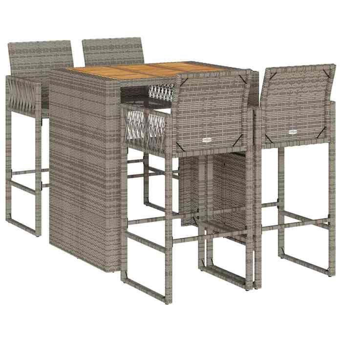VidaXL Ensemble de bar de jardin 5 pcs sans coussins gris poly rotin 3328888