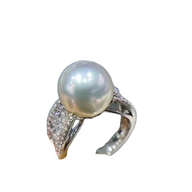 Pearl ring, natural freshwater oversized single big white, comparable to Australian white 925 silver-plated ring 12-13mm atmosphere
