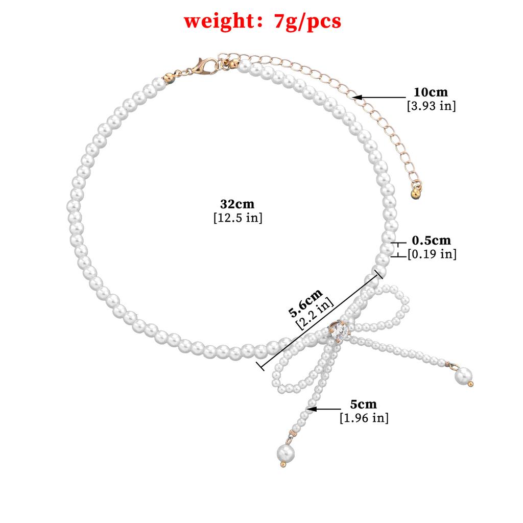 Trendy Full Pearl Fringed Temperament Necklace, Diamond-encrusted Bow Super Fairy Collarbone Chain