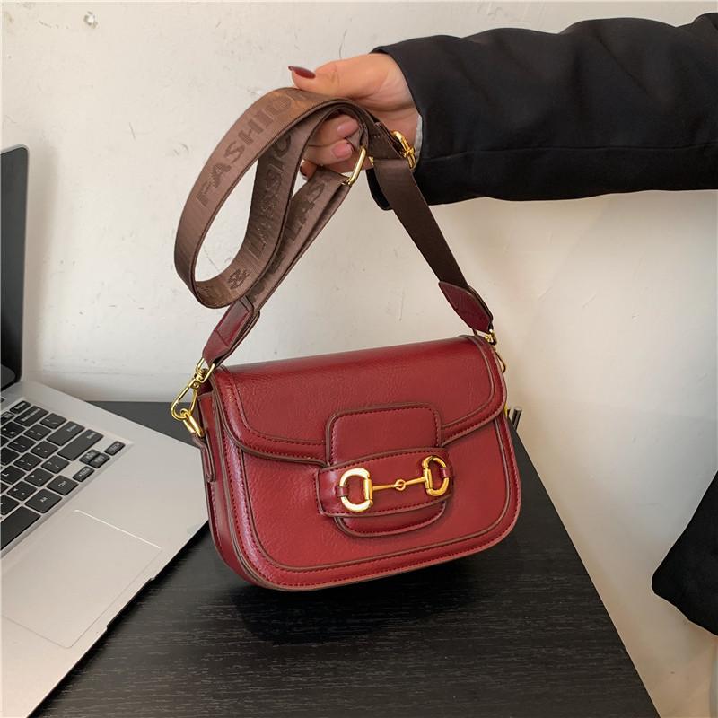 New high-end ribbon contrasting color saddle bag versatile single shoulder diagonal span trendy women's bag
