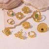 Vintage Green Stone Open Stainless Steel Rings For Women Fashion Gold Color Flower Zircon Ring Jewelry Aesthetic Anillos Gift