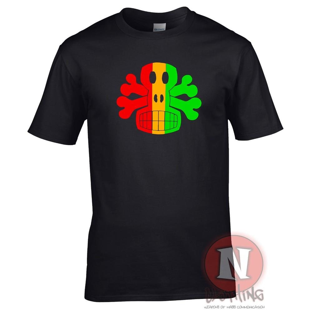 Rasta skull and crossbones T-shirt reggae dub club rave tee