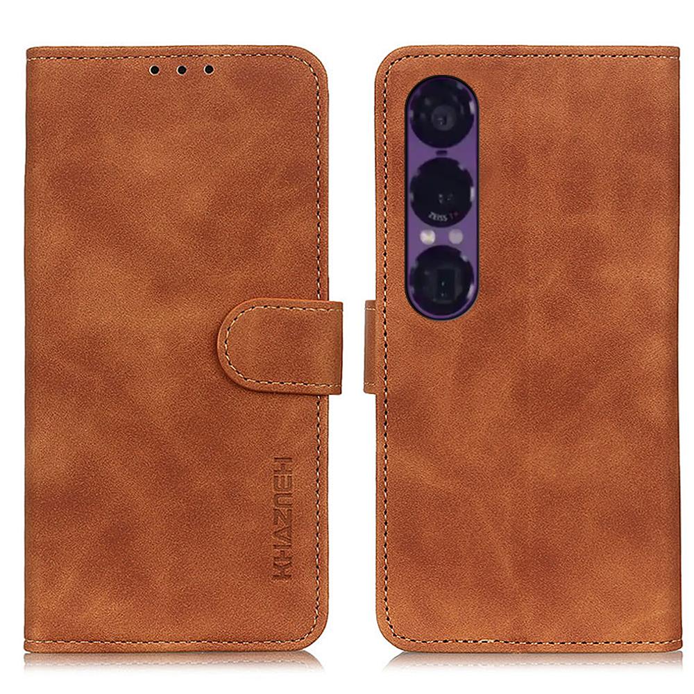 KHAZNEH Etui na Sony Xperia 1 VII Skórzane PU Tekstura Retro Pokrowiec na Telefon