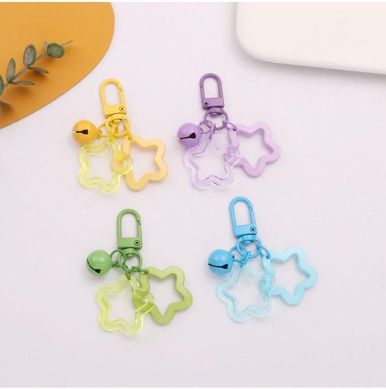 Bell Pendant Keyring Party Favor Children Handbag Valentines Day Cute Keychain Hollow Star Acrylic Keychain Bell Pendant