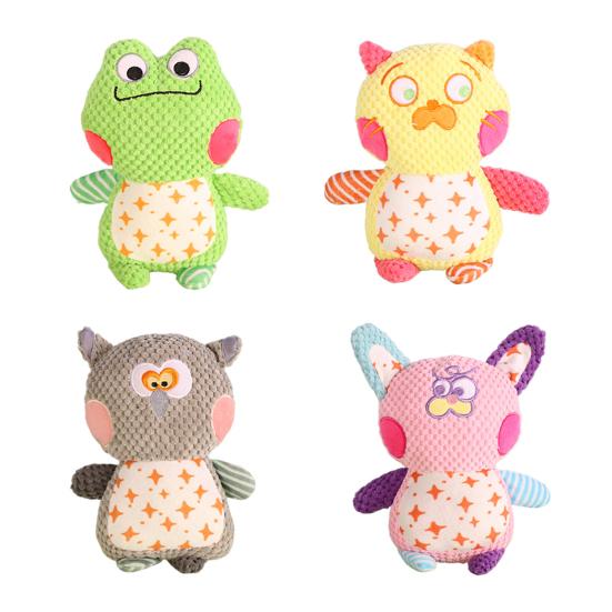 Yousheng Plush Animal Dog Chew Toy Boredom Stress Relief Squeaky Frog Cat Rabbit Plushie Bite Resistant Dog Teething Cleaning Interactive Animal