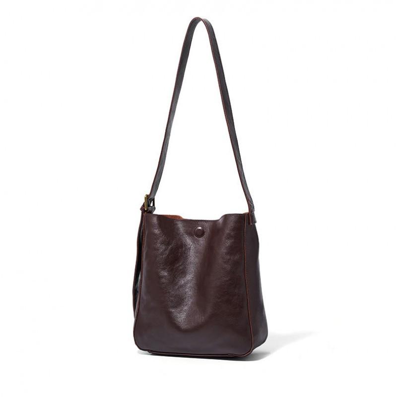 Vintage Oberleder Baum Rinderleder pflanzlich gegerbt Große Kapazität Tragetasche Damen Pendeln Einzelne Schulter Crossbody Eimer