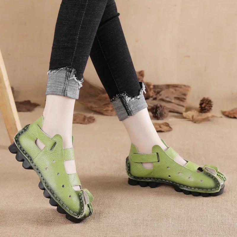 Summer New Soft-soled Flat-soled Leather Women's Shoes Personalized Casual Hole Women's Sandals Retro Handmade Sandals Tide