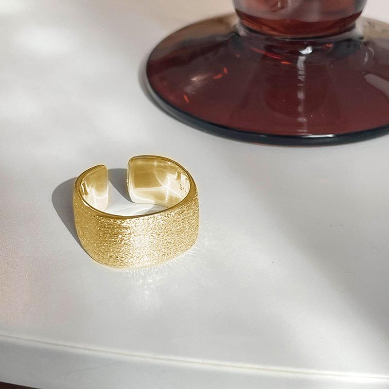 Heavy Duty Brushed Super Glitter Square Frosted Wide Ring Female Niche Design Premium Sense Open Adjustable Finger Ring Finger Rings Party Jewelry