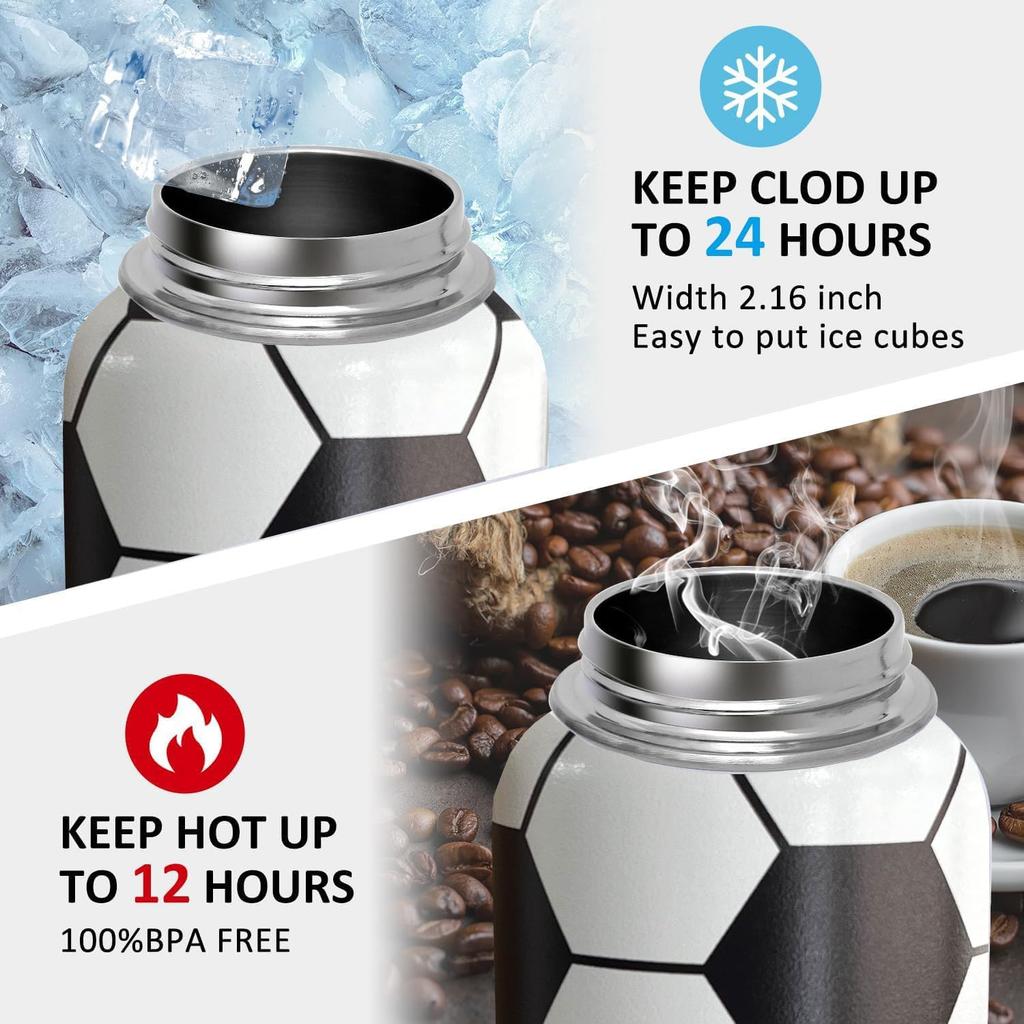 32oz Soccer Water Bottle Insulated Vacuum Stainless Steel Tumbler Travel Mugs With Straw for Gym Camping Hiking