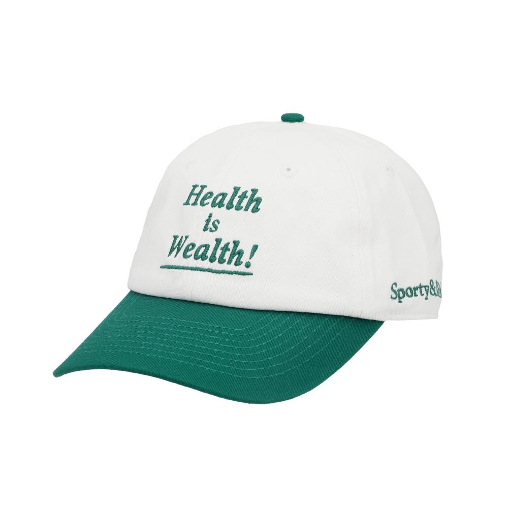 Sporty Rich Health Is Wealth Logo Embroidered Ballcap White Alpine Ac040516006wh01 AC040516006WH01 WHITE/ALPINE