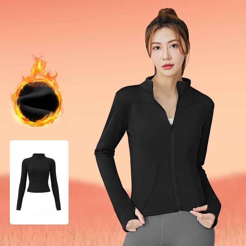 Winter Langärmeliges Lauf-Fitness-Plus-Fleece-Yoga-Top für Damen, eng anliegend, schlankmachend, verdickte Sportjacke