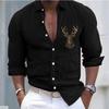 Zomer Mannen Linnen Shirt Omklapbaar Strandshirt Lange Mouwen Effen Kleur Hawaïaans Roze Patroon Collectie