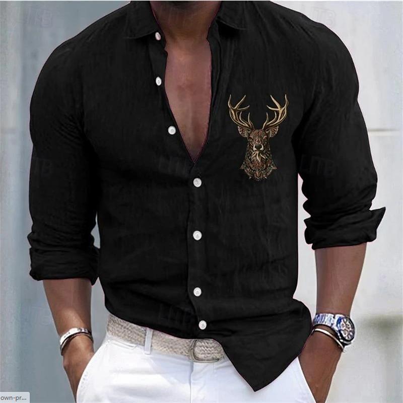 Zomer Mannen Linnen Shirt Omklapbaar Strandshirt Lange Mouwen Effen Kleur Hawaïaans Roze Patroon Collectie