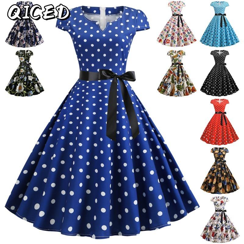 QICED Fashion Summer Spring Short Sleeve V-Neck Casual Dresses