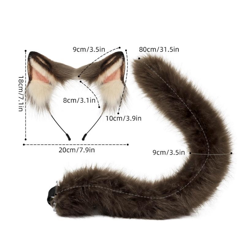 Animal Cosplay Costume Faux Furs Wolf Cats Foxes Fuzzy Tail Cats Ears Headbands Halloween Party Costume Accessories