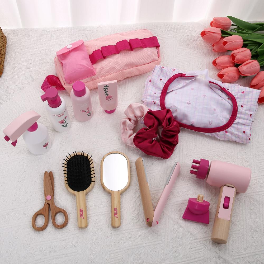 Wooden Makeup Toy Kits for Little Girls Role Playing Games, Pretend Play Makeup Beauty Set for Birthday Toys  Playsets