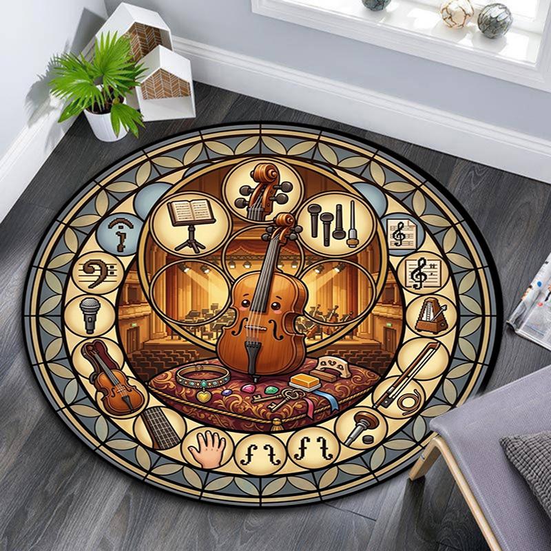 Music Instrument Symphony Round Area Rug Under Office Chairs Bedroom Living Room Home Decor