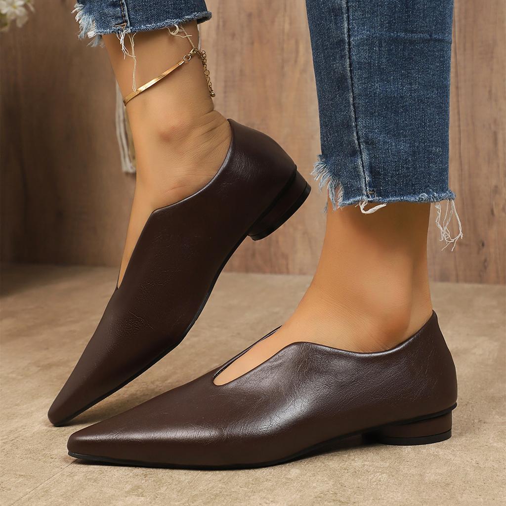 Fashion Pointed Toe Retro Woman Shoes Casual Female Sneakers Oxfords Shallow Mouth Flats Slip-on Low Heels Leather Dress Slip On Comfort