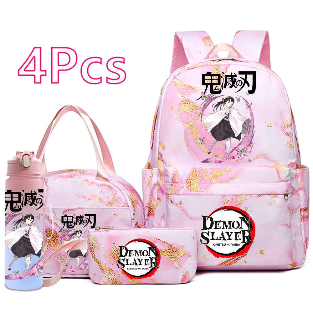 

4Pcs/set Anime Demon Slayer Printed Backpack Handbag Pencil Case 750Ml Water Bottler for Teenager Boy Girl Schoolbag Large Capacity Waterproof Bookbag
