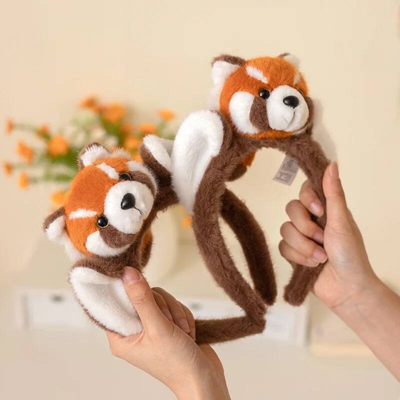 Cute Funny Raccoon Hair Accessories Women Students Washing Face Hairband Little Red Panda Ears Headbands Plush Cartoon Hair Drop