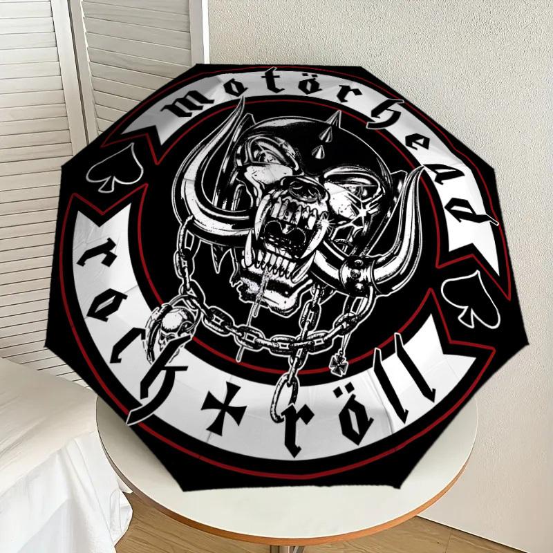1pc Motorhead Logo Automatic Umbrella | Portable Foldable 8-Rib Manual Open, Cute Halloween & Christmas Gift for Outdoor, Casual Accessory, Durable Ca