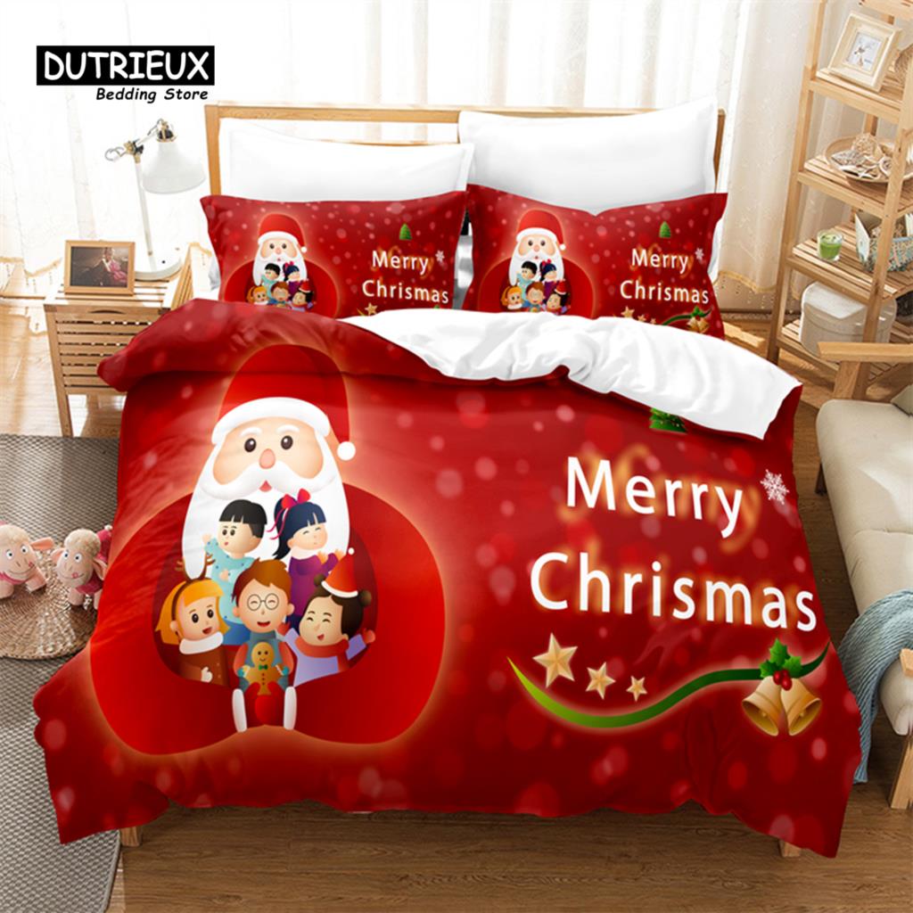 Red Christmas Bedding Set, 3Pcs Duvet Cover Set, Soft Comfortable Breathable Duvet Cover, For Bedroom Guest Room Decor