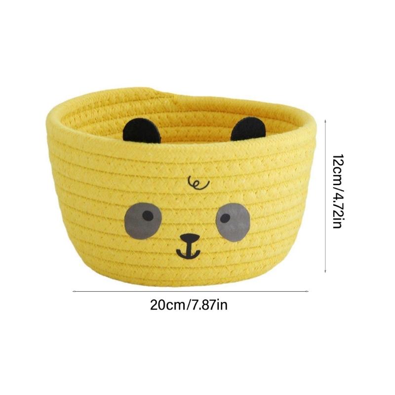 Sturdy Handwoven Cotton Rope Storage Basket with Adorable Pandas Designs Portable for Household Use Organization Items