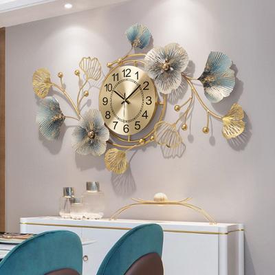 Duży Zegar Ścienny Retro Metalowy Design Liścia Ginkgo Łatwa Instalacja Nietykający 3D Cichy Ścienny