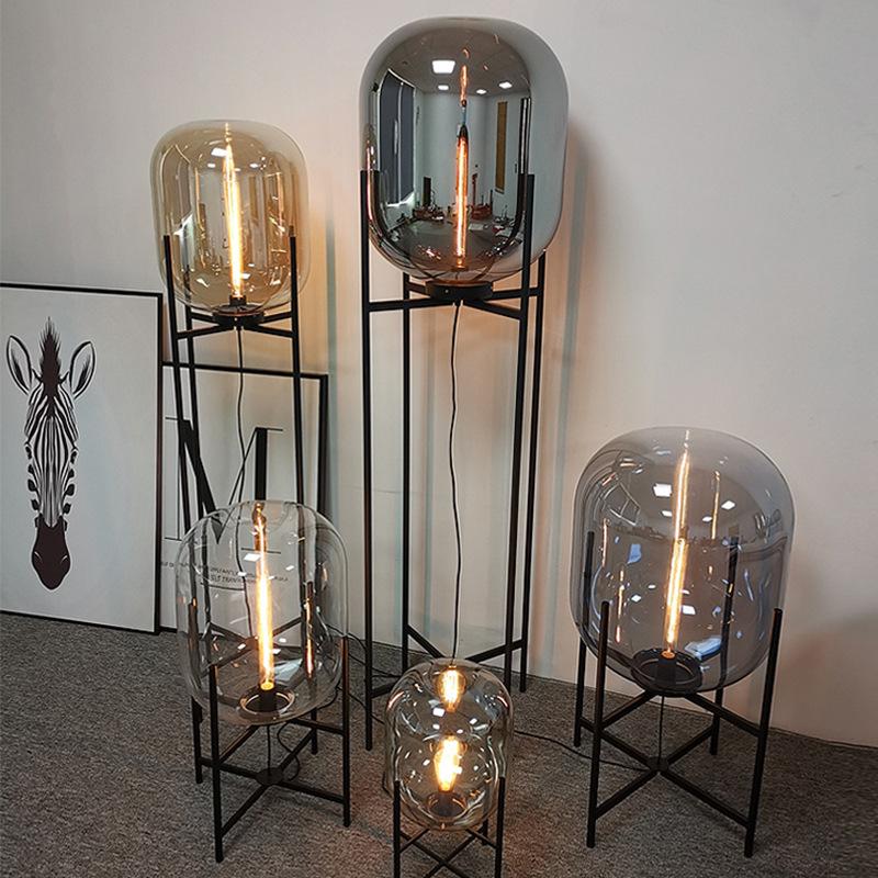 Nordic Industrial Smoky Gray Glass Floor Lamp - Creative Design for Living Room & Bedroom