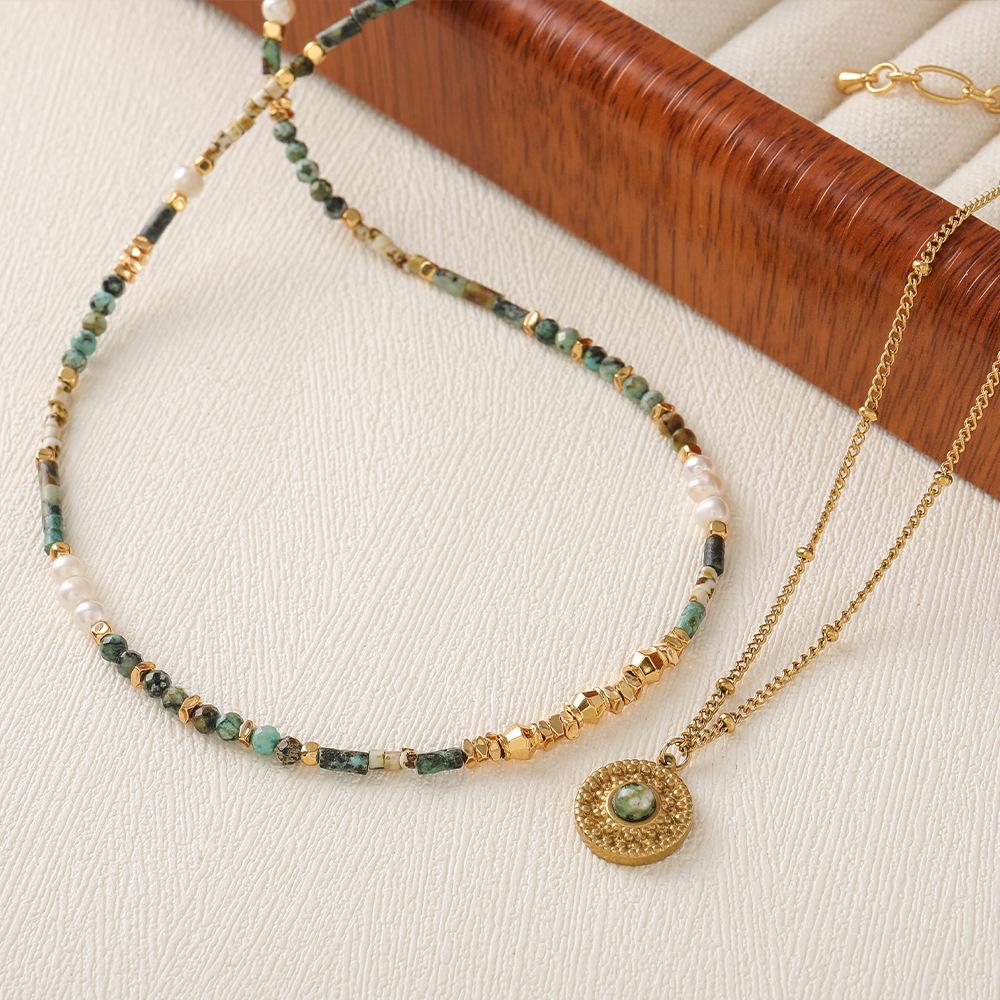 New natural freshwater pearl African turquoise handmade beaded necklace with original design, niche Czech bead collarbone chain