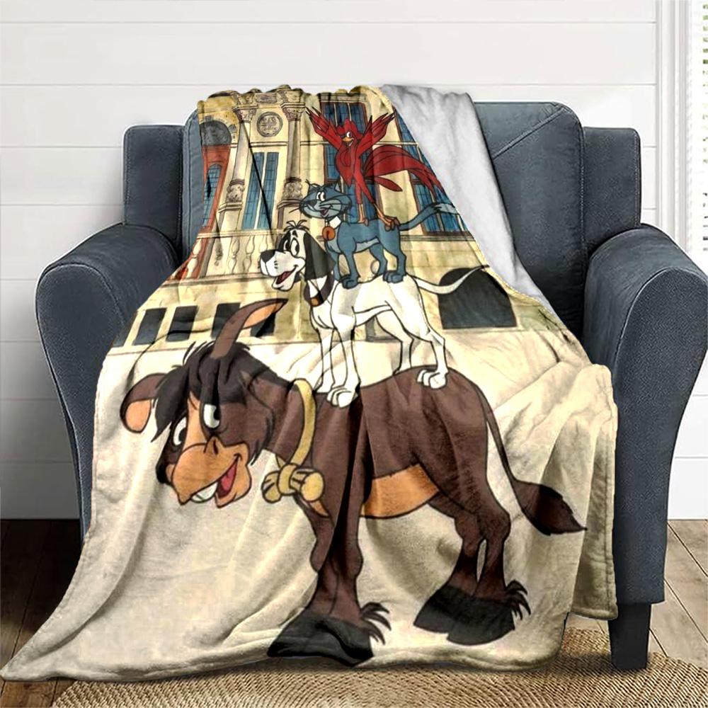 Vintage Cartoon Donkey Dog Cat Rooster Print Flannel Blanket Classic Fairy Tale Character Soft Throw Blanket Kids Bedroom Decor