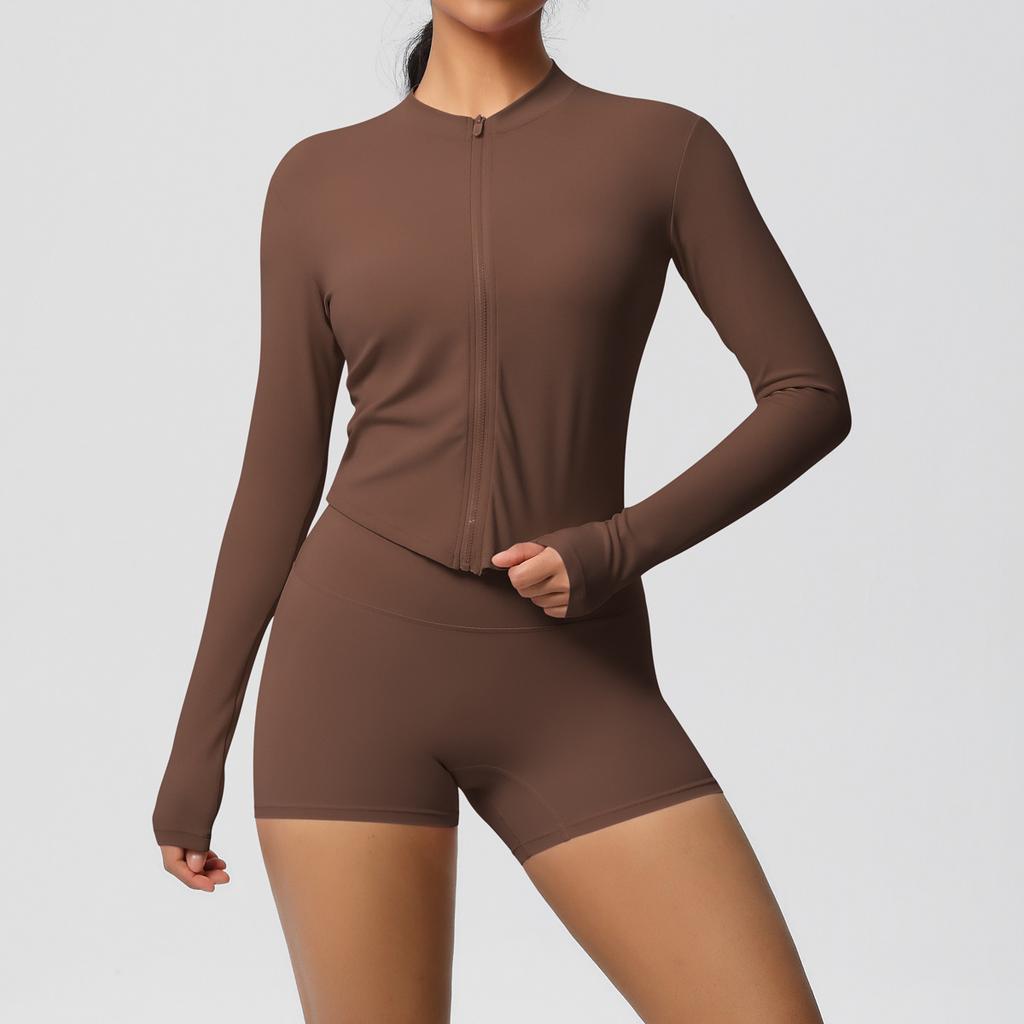 Double-sided Brushed Solid Color Tight Zipper Jacket Yoga Suit Sports Running Fitness Suit For Women