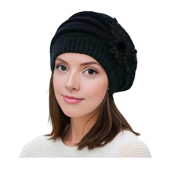 

Женский берет шляпа винтажный французский стиль шерстяной берет двухслойный утолщенный зимний вязаный головной убор для женщин чёрный