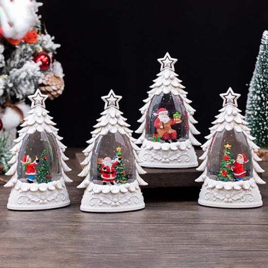 Christmas Snow Ball Lantern Lighted Santa And Christmas Tree Scene Glittering Water Snow Ball Decoration for Home Desktop Decor