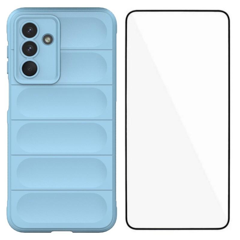 

For Samsung Galaxy M36 5G TPU Case WANLONFENG HD Series Anti Slip Phone Cover with Tempered Glass Baby Blue