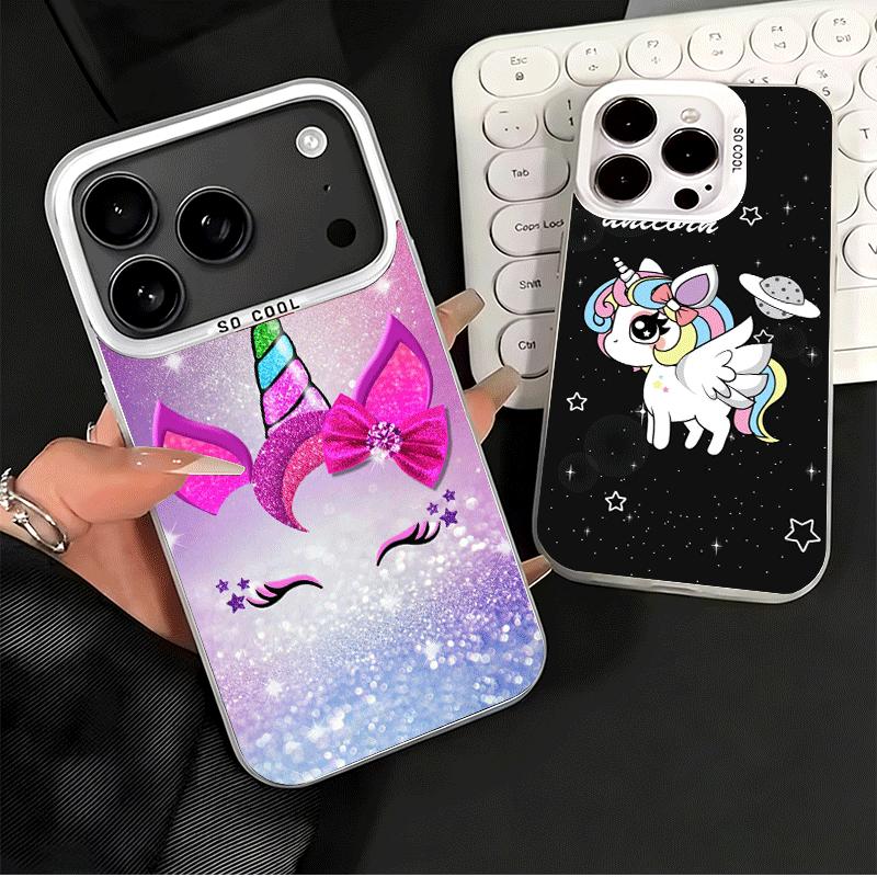 Pink Unicorn Rainbow Shockproof Phone Case for iPhone 17 Air 16 16E 15 Pro Max 14 Plus 13 Mini 12 Back Cover Anti Fall Fundas