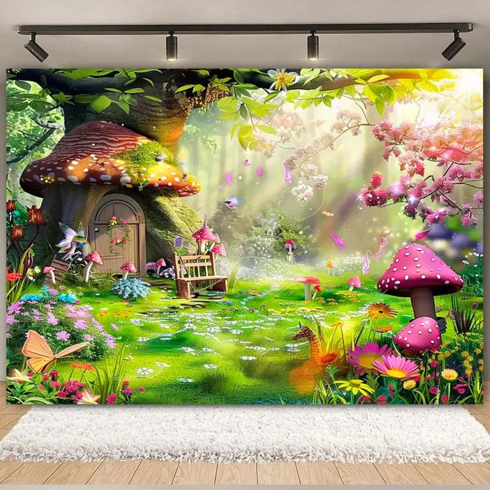 Fairy Tale Enchanted Forest Backdrop Photography Wonderland Dreamy Jungle Mushroom Baby Birthday Party Backgrounds Decor Prop