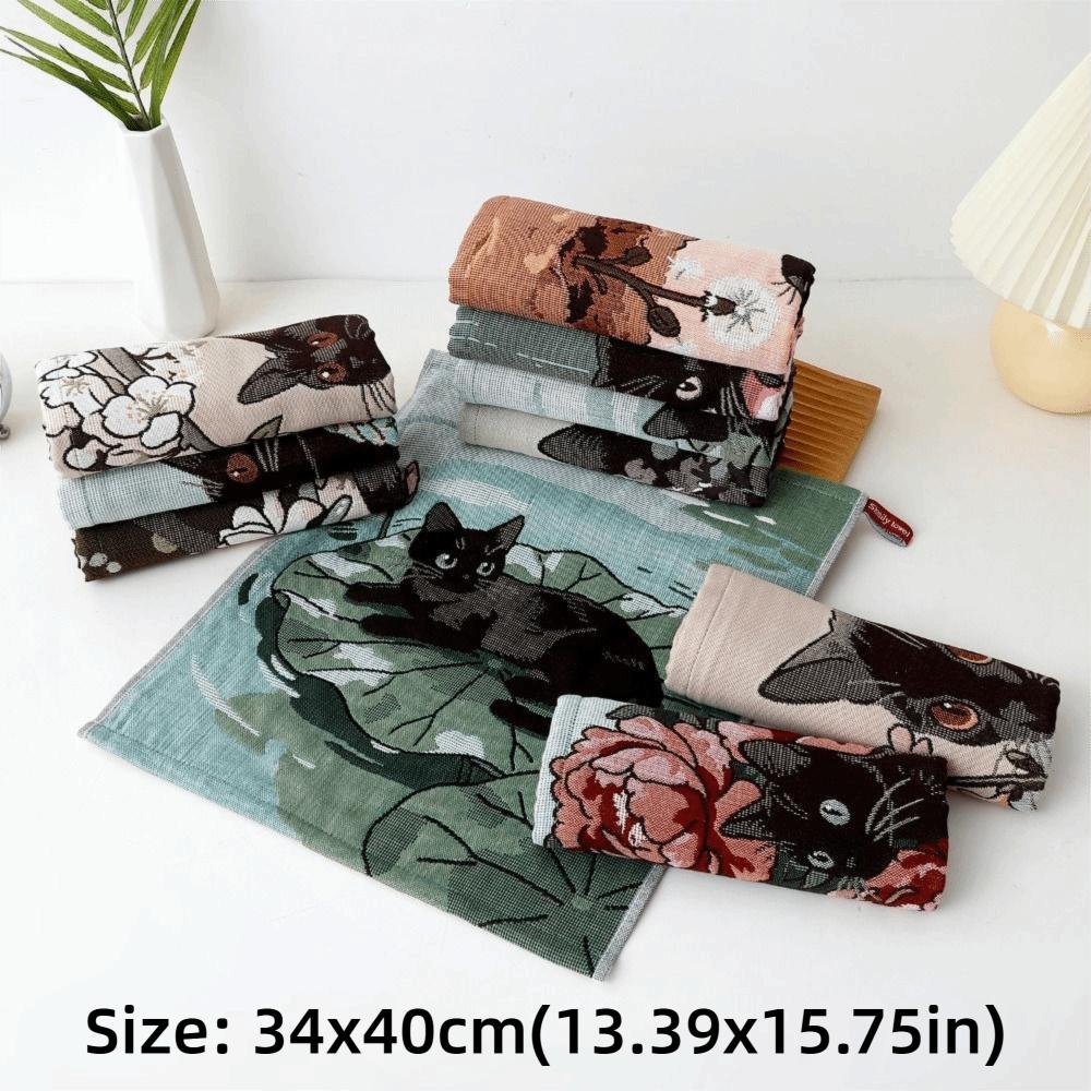New 34x40cm Large Hand Towel 4 Layer Cotton Gauze Cat Pattern Kitchen Towel Decorative Quick Dry Tea Towel Home Restaurant