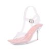 Transparent Crystal Heel Large Size High Heels Summer New One-word Strap Thin Heel Sandals Women's Huidong Women's Shoes