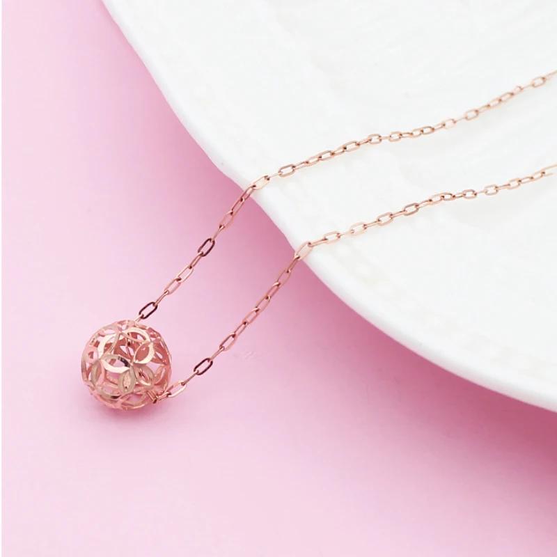 

Rose Golden Simple Hollow Copper Coin Shaped Bead Pendant Classic Geometric Necklace for Women and Clavicle Chain Zircon 45cm