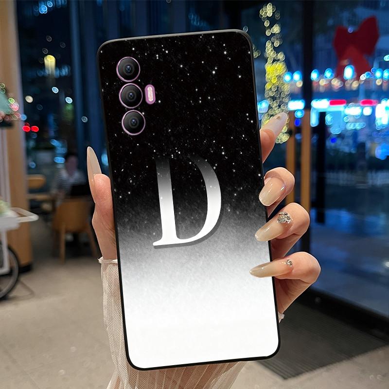 Phone Cover For Tecno Spark 8 Pro Case Stylish New Letter With Flower Shiny Starry Sky Soft Black Anti-scratch Back Cover