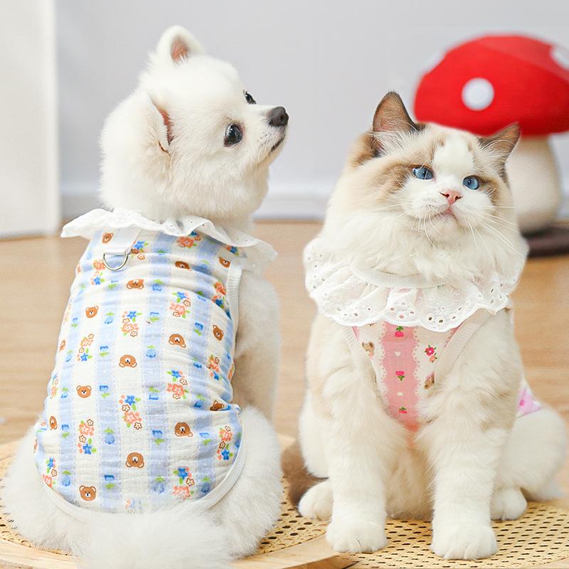 Cat clothes, all cotton yarn, breathable, thin dog, cat, pet dog products, air-conditioning clothes can lead short-footed cats to prevent hair loss