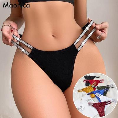 Sexy saténové cool hedvábné duté Módní jednobarevné bavlněné kalhotky Dámské s nízkým pasem duté Sexy tanga spodní prádlo