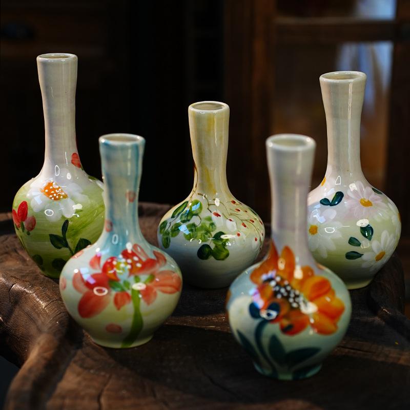 Jingdezhen Handmade Oil Painting Vases Dried Flower Home Decorations Desktop Ornaments Ceramic Small Flower Utensils Handicrafts